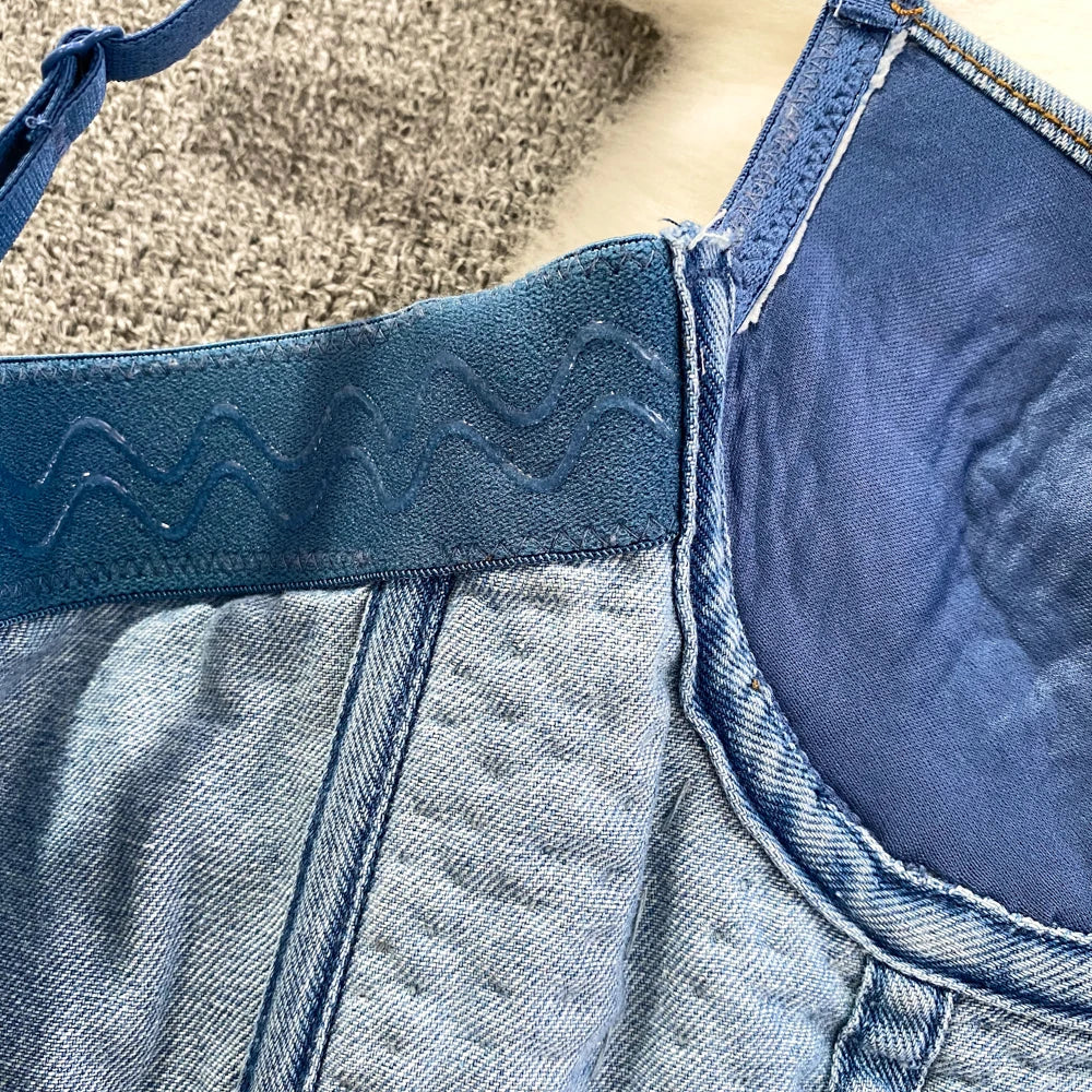 Women Summer Denim Camisole Corset Top Build In Bra Crystal Diamonds Pearl Luxury Jeans Tops High Street Club Party Nightwears