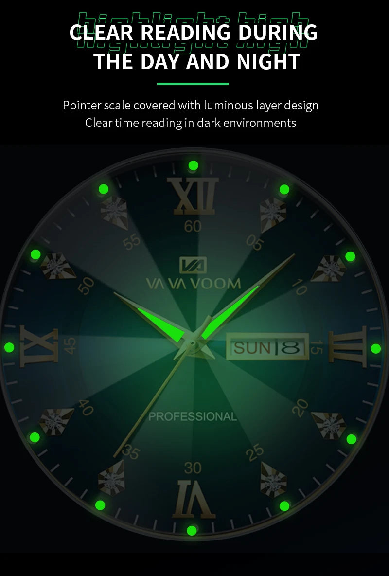 Wasserdiamant NightGlow Doppelkalender - Quarz, 41mm