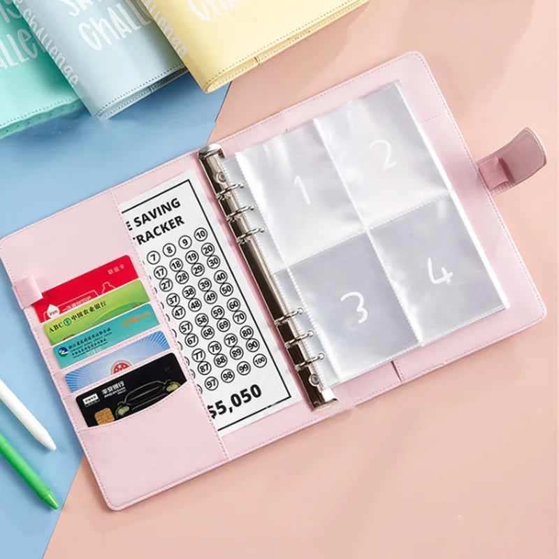 PU Leather Notebook Binder Budget Saving Money Planner Money Organizer for Cash Savings Zipper Envelope Pockets Stickers