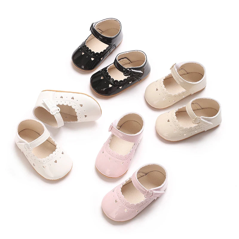 Einfarbige Baby Mädchen Mary Jane Schuhe 2025 - Weiche Gummisohle Anti-Rutsch - Frühling Herbst Prinzessin Schuhe 0-18M