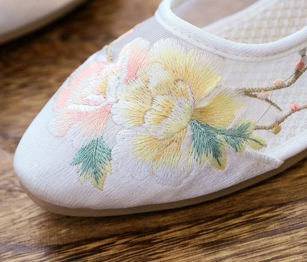 Ballerinas 2025: Veowalk Long Ankle Strap Summer Women Gauze Mesh - Embroidered Ballet Flats Breathable Comfortable Walking Shoes Elegant Lady Collection