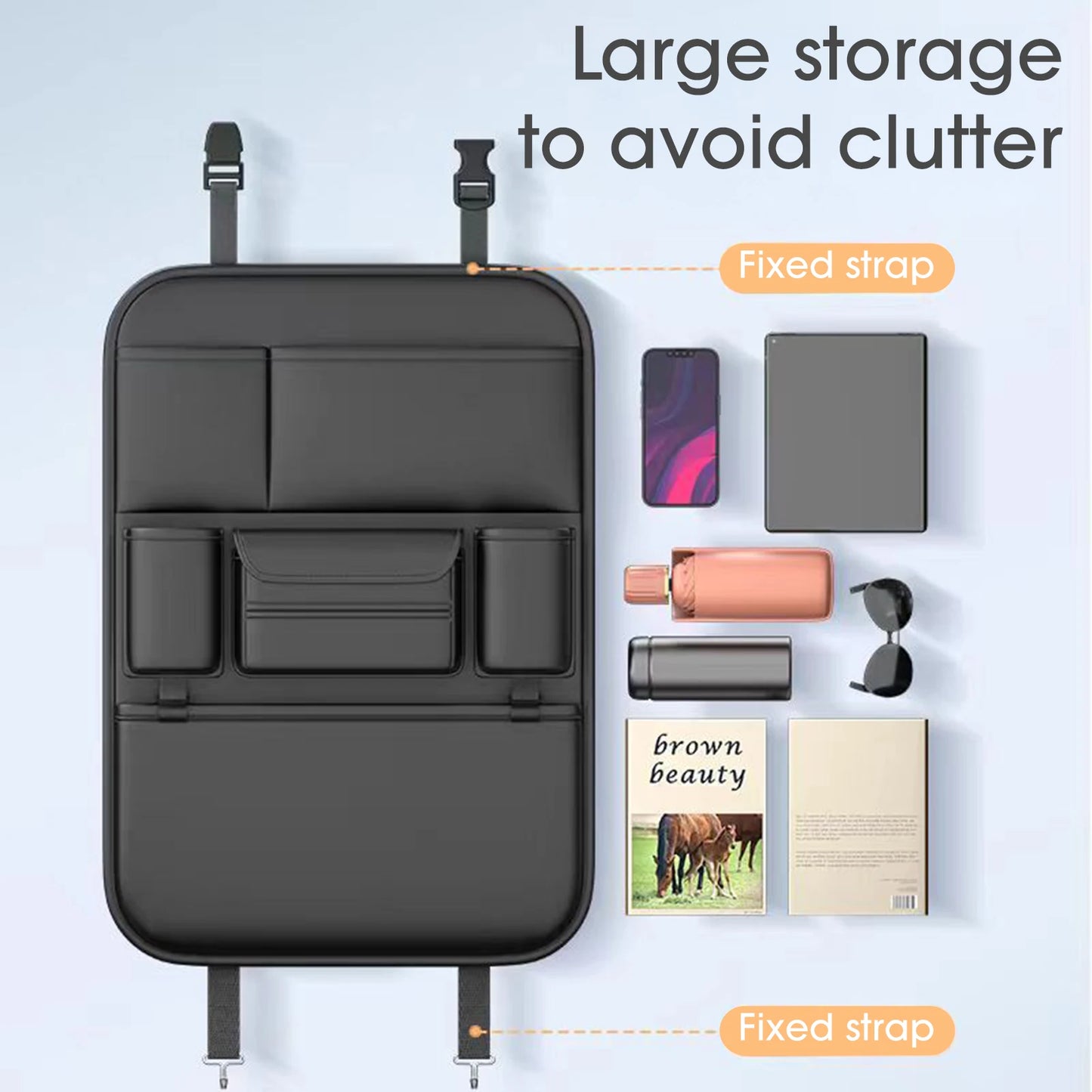 PU Car Backseat Organizer Storage Bag Multi-function Large Capacity Seat Back Storage Organizer Hanging Bag Protector Pad