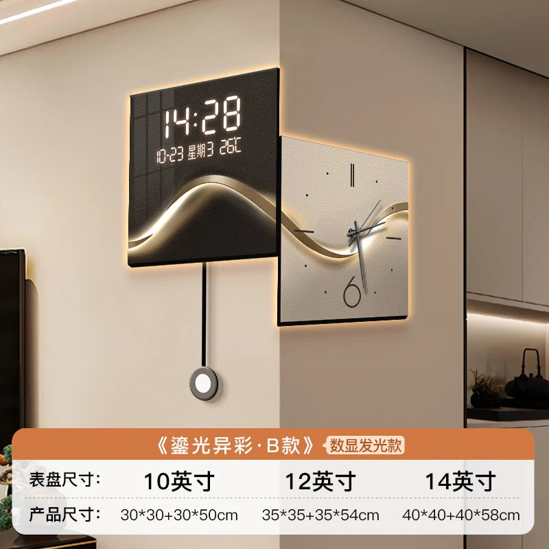 Home Decor Rear LED Light Corner Wall Clock Home Living Room Decorative Corner Double Sided Clock Digital and Analog Clocks