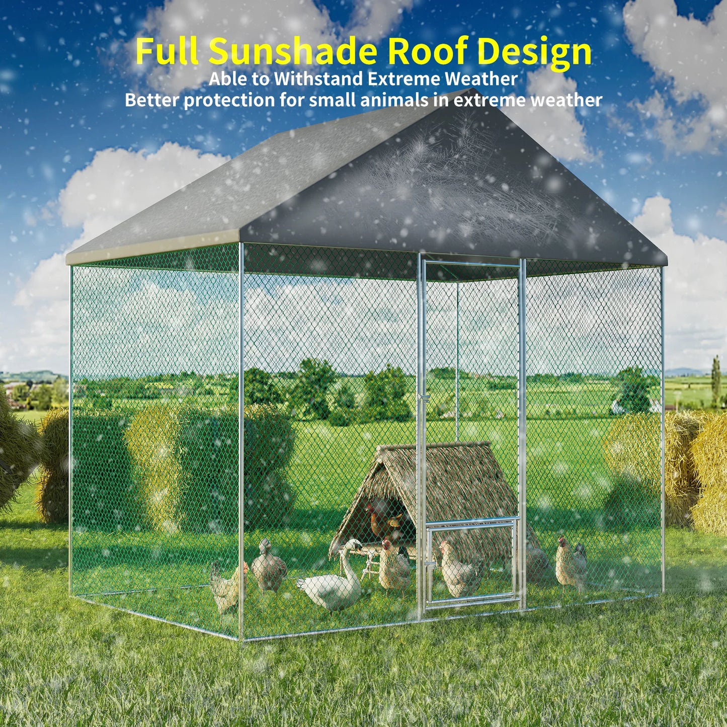 XXL XL Large Outdoor Chicken Run Coop Heavy Duty Walk-In Chicken Coop Run Cage Duck Goose Pen Fence with Lockable Door