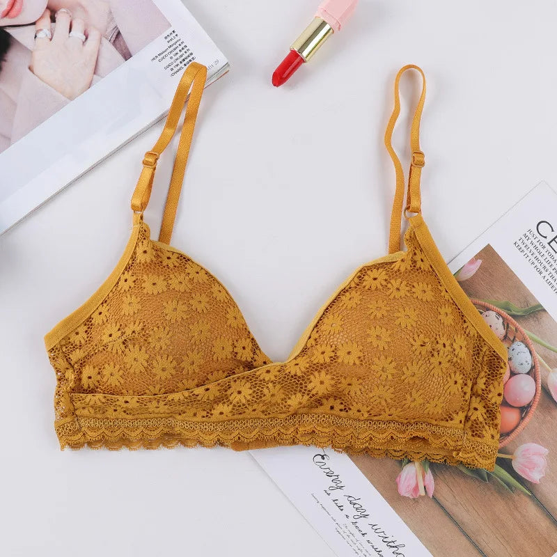 Floral Lace Bra Non-Wire Push Up Bras For Women Padded Brassiere Female Underwear elegant Lingerie V-neck Bralette Intimates
