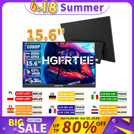 Tragbarer Monitor 2025: HGFRTEE 15.6inch FHD-IPS Panel Second Screen Laptop Gaming Extended Display Type C HDMI Collection
