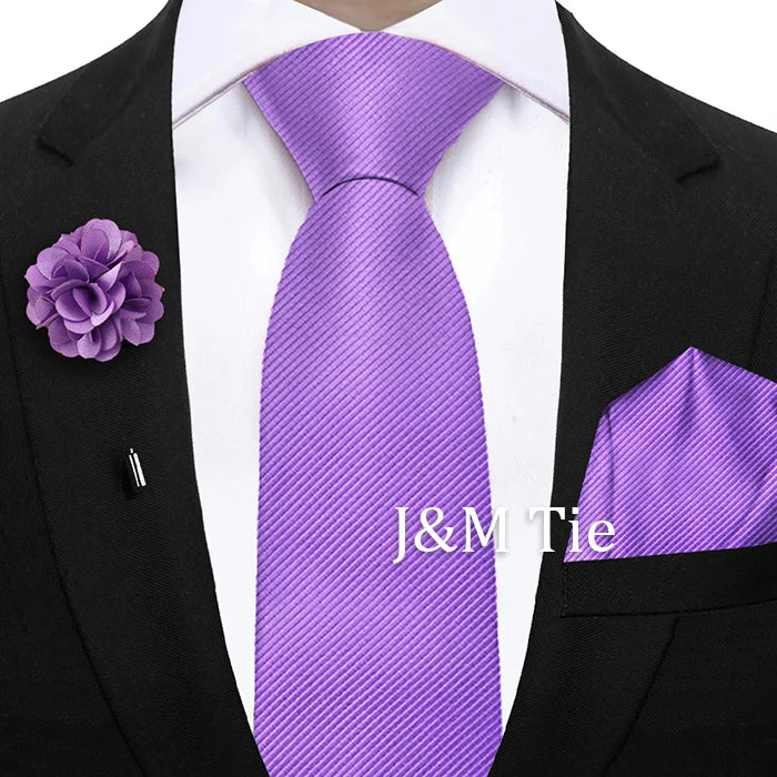Simplicity Mens Ties Solid NeckTie Pocket Square Floral Brooch Set Men's Wedding Tie Suit Accessories Fit Group Holiday Party