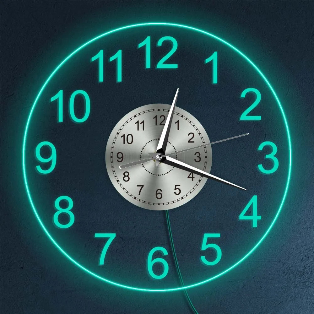 Modernes Acryl-Wanduhr mit LED-Hintergrundbeleuchtung - Schlafzimmer/Bettseite/Nachttischuhr - Leuchtet im Dunkeln - Mehrere LED-Farben - Dekoration