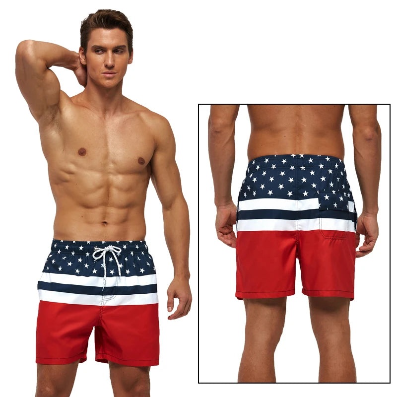 DATIFER Summer Men Beach Print Shorts Surfing Swimwear Fitness Workout Trunks Male Sportswear With Pockets Pants