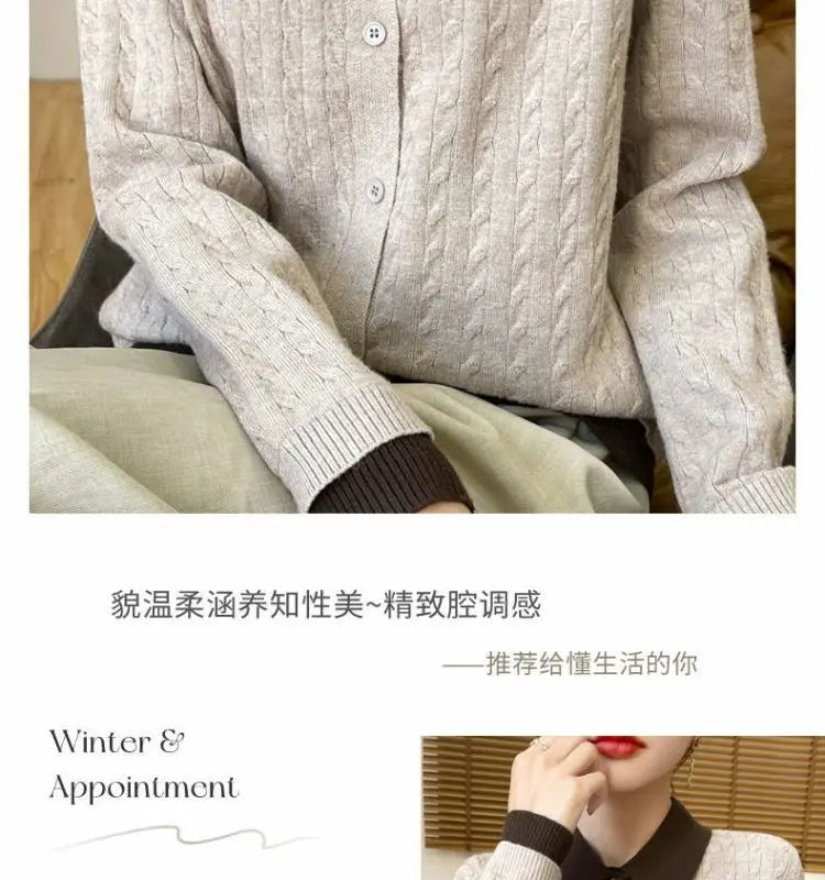 CN Fujian Zweiteiliger Strickcardigan - Größe L Polyester Knopf