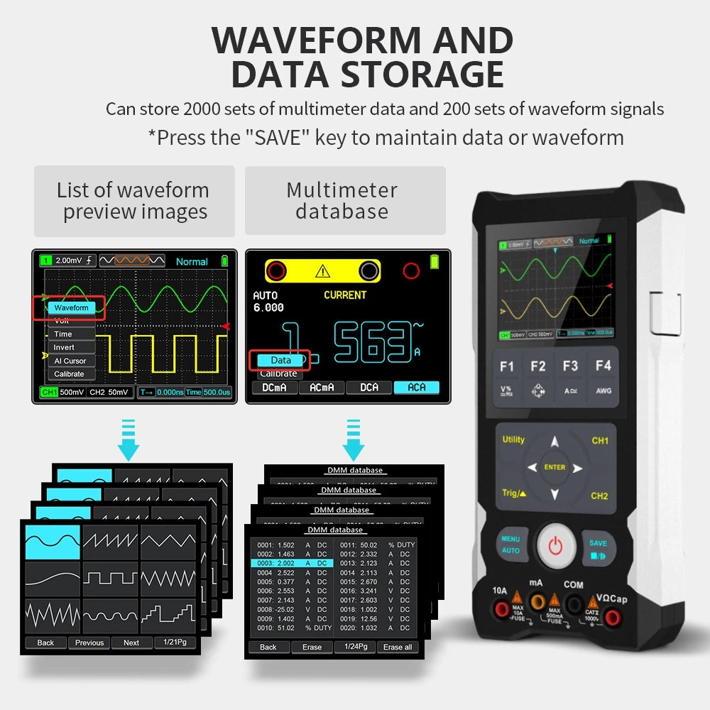TOOLTOP ET829 Osciloscop digital cu 2 canale, 80 MHz, multimetru, generator de semnal, 3 în 1, electronică, reparații auto