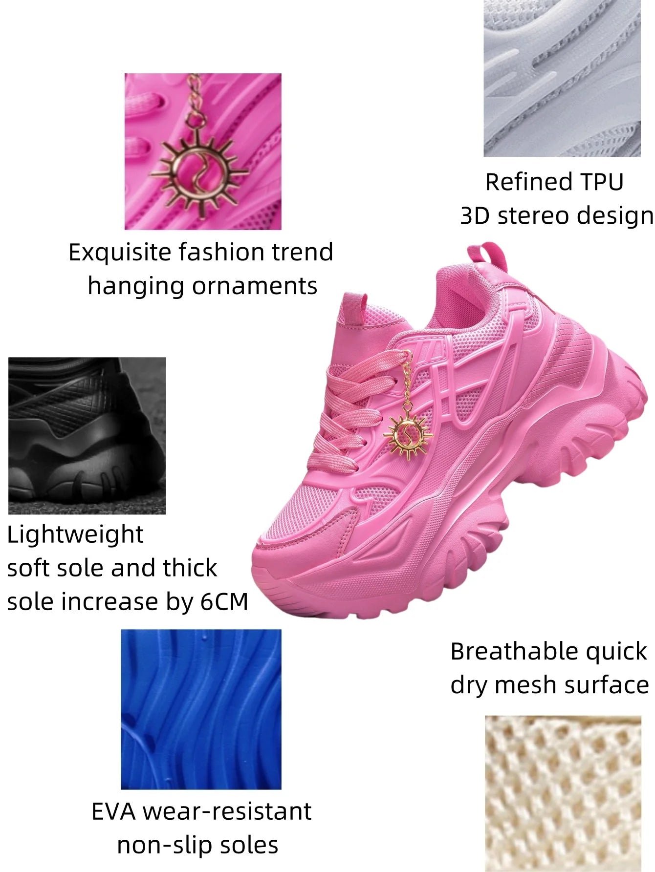 Women's fashion casual shoes Lightweight wear resistant non-slip platform sneakers high water platform pink heels for women