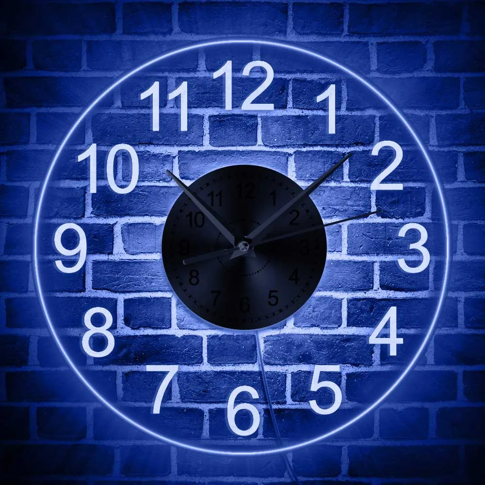 Modernes Acryl-Wanduhr mit LED-Hintergrundbeleuchtung - Schlafzimmer/Bettseite/Nachttischuhr - Leuchtet im Dunkeln - Mehrere LED-Farben - Dekoration