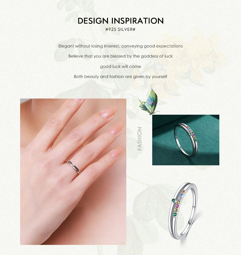 MODIAN 925 Sterling Silver Rainbow Cubic Zirconia Double Layer Ring For Women Geometric Design Ring Fashion Fine Jewelry Gifts