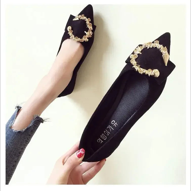 elegant and Elegant Black Pointed Low Heel Shoes for Women 2024 New Autumn Fashion Shallow Slip-on Comfortable Casual Flat Shoes
