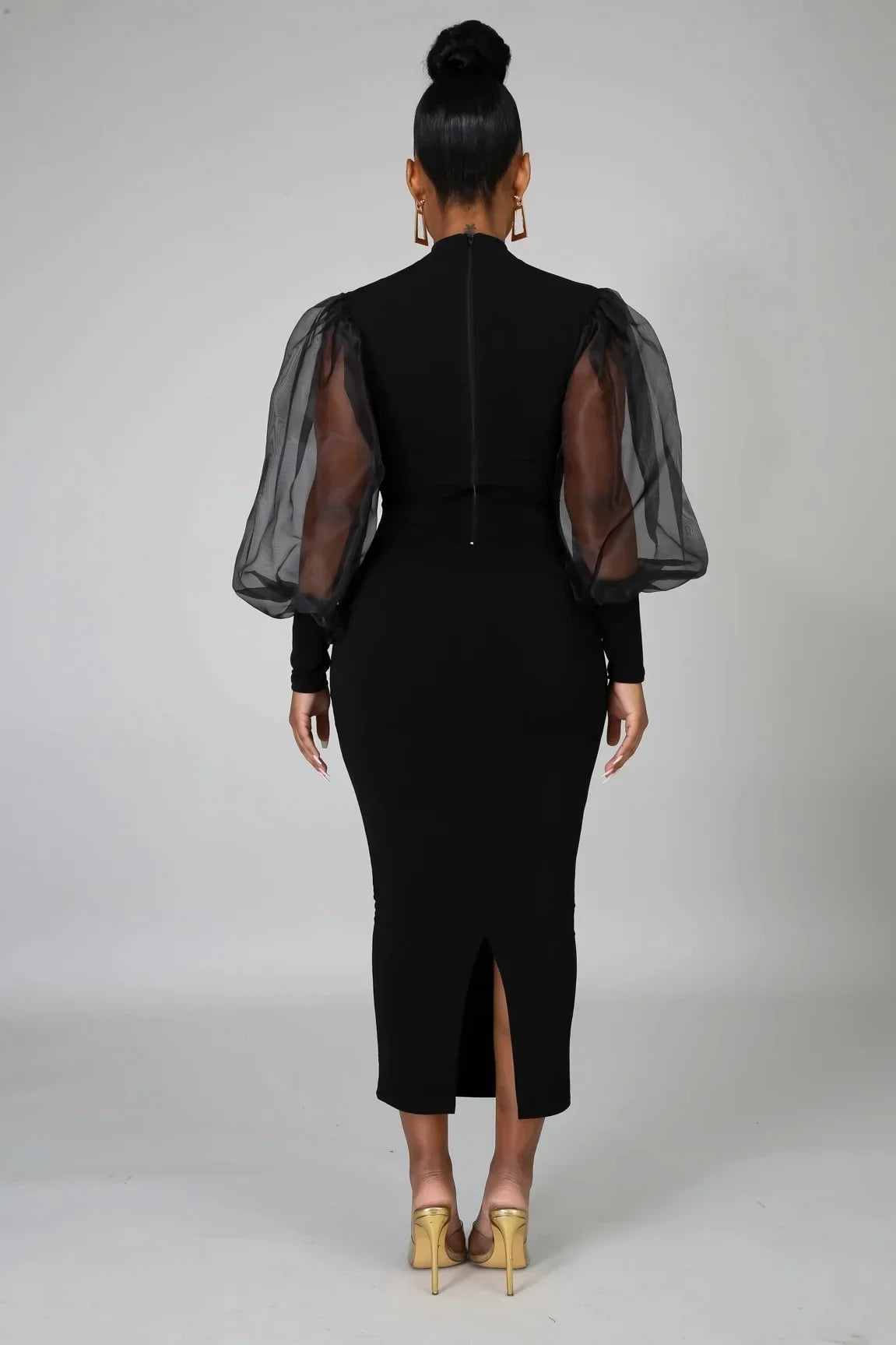 Elegant Spring Summer Dress for Women Long Sleeve Evening Gown Women Clothing Temperament Half High Collar Bodycon Dress Vestido