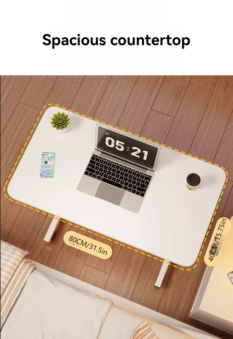 Three-layer Multifunctional Folding Desk with Wheels, Adjustable Height and Storage Shelves,Suitable for Bedroom, Outdoor Office