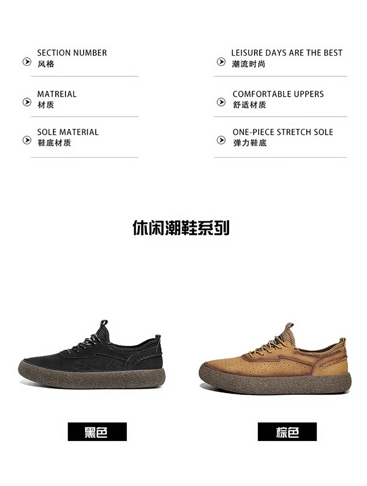 Sneakers for Men Comfortable Classic Outdoor Casual Skate Shoes Male Fashion Non-Slip Genuine Leather Skateboard Shoes Flats