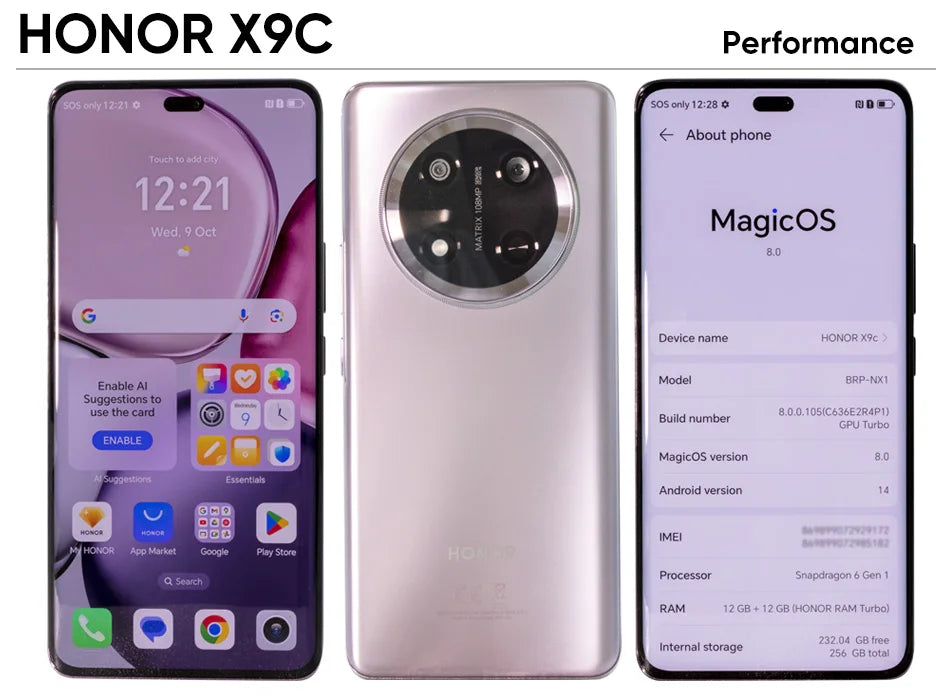 Smartphone HONOR X9c 5G - 12 GB RAM, 256 GB stocare, ecran de 6,78 inci, rată de reîmprospătare de 120 Hz, ecran curbat, cameră principală de 108 MP, sistem triplu de camere, baterie de 6600 mAh, Android 14, conectivitate 5G, dual SIM