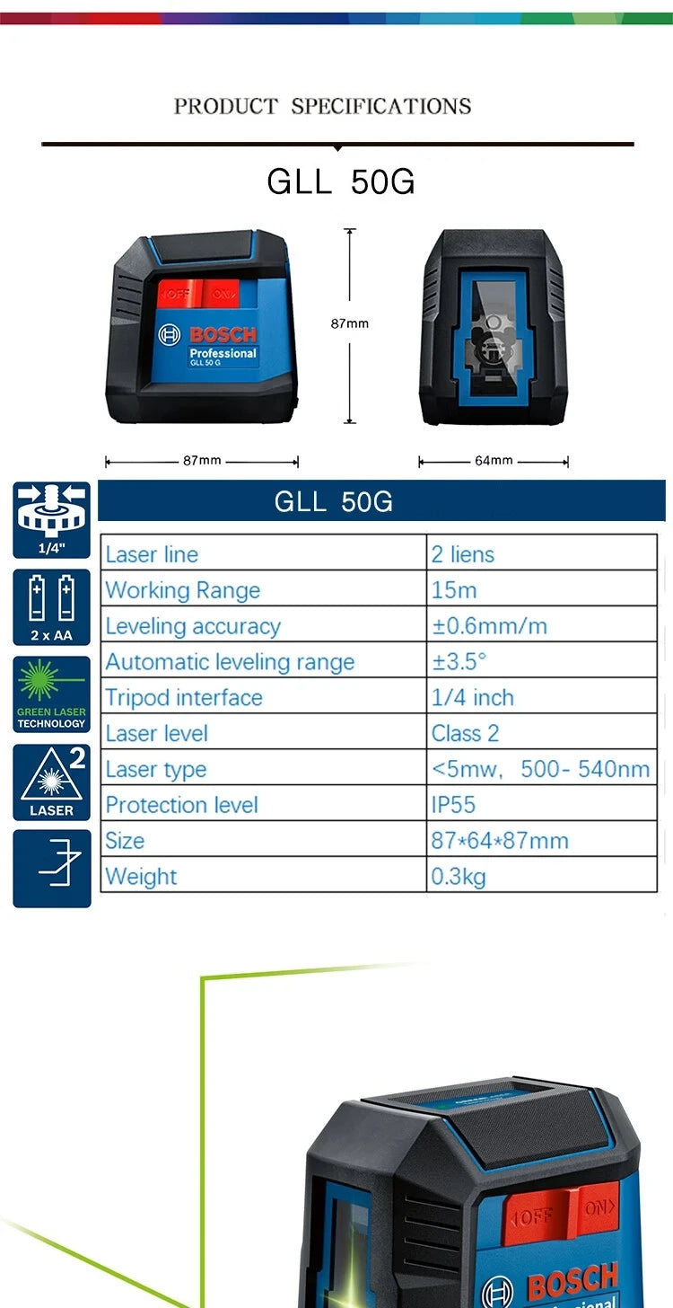 Bosch Level High-precision Strong Light Thin Line GLL50GCross-line Laser Automatic Leveling