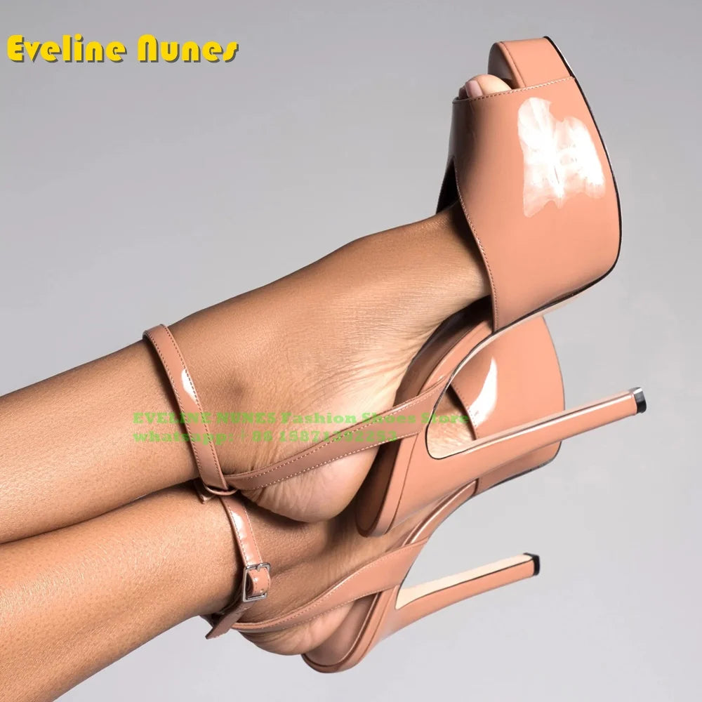 Peep Toe Platform Buckle Strap Red Sandals Pointed Toe Thin Heel Slingback elegant Women Runway Show Shoes Spicy Girl Party Trend