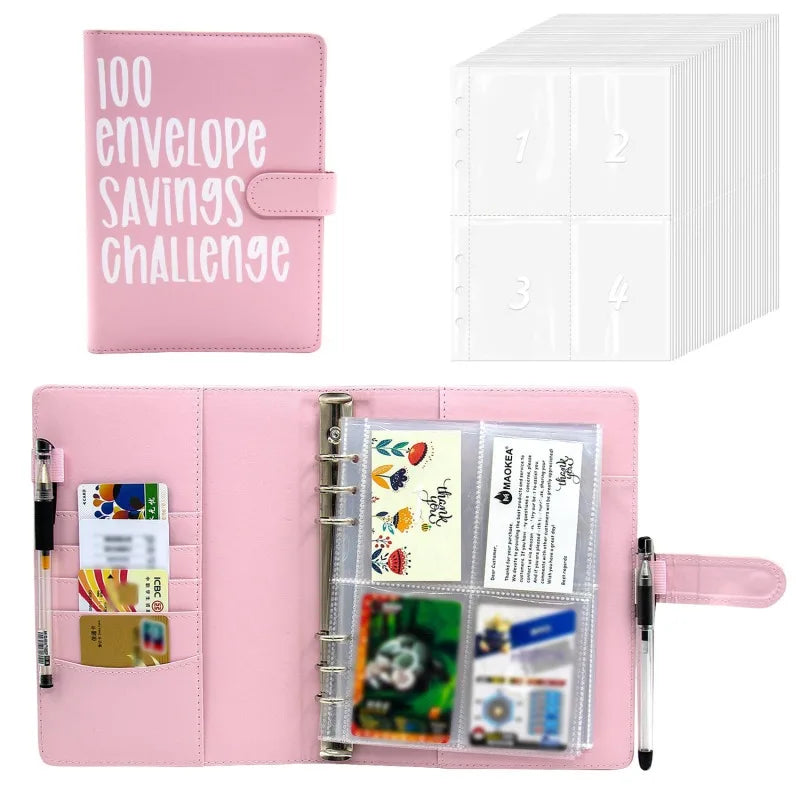 PU Leather Notebook Binder Budget Saving Money Planner Money Organizer for Cash Savings Zipper Envelope Pockets Stickers