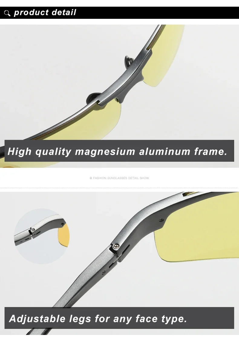 CLLOIO Aluminium Rimless Photochromic Day Night Vision Anti-Glare Glasses Men Polarized Driving Sunglasses Travel Fishing Goggle