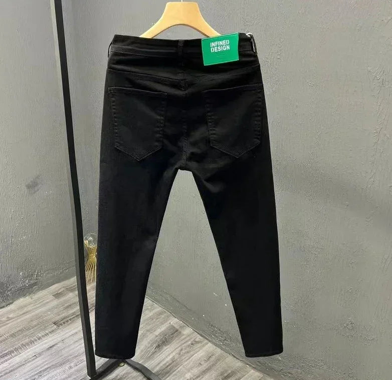 Jeans for Men White High Quality Trousers Slim Fit Tight Pipe Male Cowboy Pants Solid Skinny Stacked 2024 Korean Autumn Buggy Xs