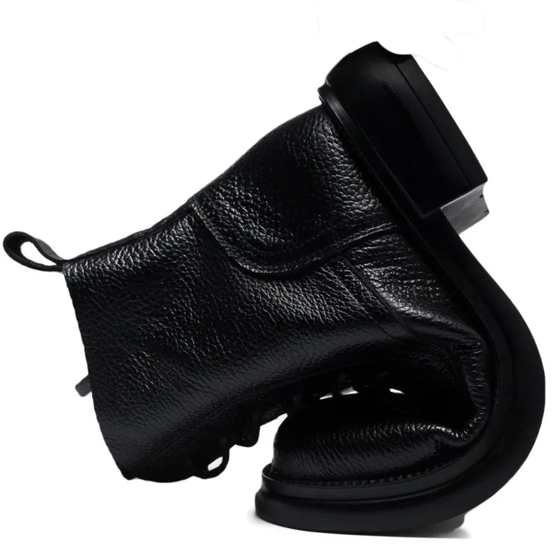 Frühling Dame Knöchel Stiefel 2025 - Echtes Kuh Leder Platform Schuhe - Frauen Winter Jugend Mädchen Weiche Sohle Dicke Absatz Ritter Schnee Stiefel