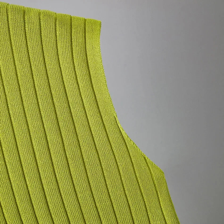 Elegant 2-Piece Sets for Women, Casual Knitting, Sleeveless, O Neck Tops, Loose Lace Up, Wide Leg Pant Set, Summer Fashion, New