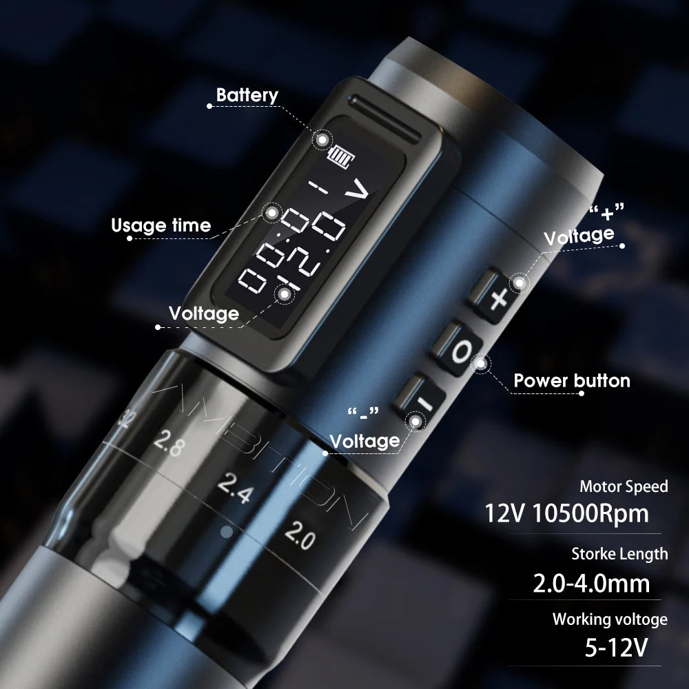 Aparat de tatuat 2025 - Ambition MARS-U Wireless Profesional Cursă reglabilă 2-4mm - Motor fără miez 1800mAh
