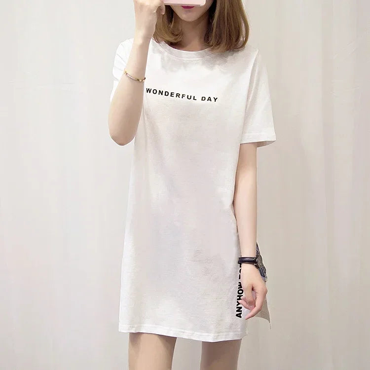 Women T-shirts Anime Y2k T Shirts Gothic tops 2023 Summer Loose Slit Femme Cotton T shirt Print Long Short Sleeve Ladies T-shirt