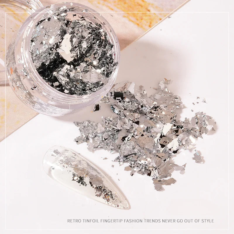 Rose Gold Silver Irregular Foil Paper Fragments Nail Art Sequin Sticker Glitter DIY Manicure UV Gel Polish Nail Decoration Tools