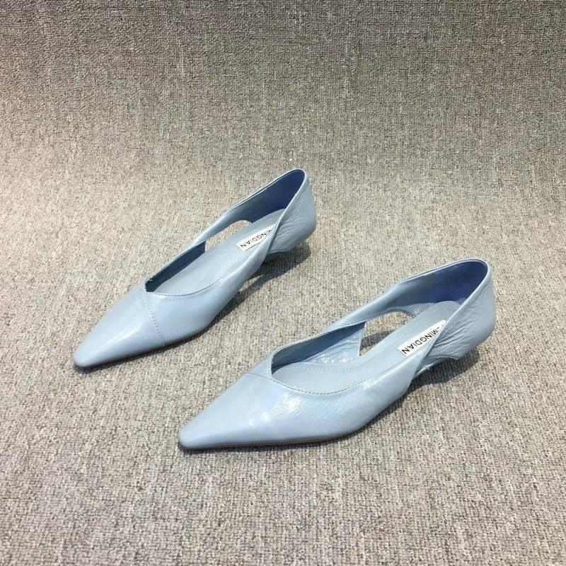 Shoes for Woman Comfortable Women's Summer Footwear Moccasins Blue Low Heel Elegant Pointed Toe High Quality Popular Heels - Golden Bridge Store