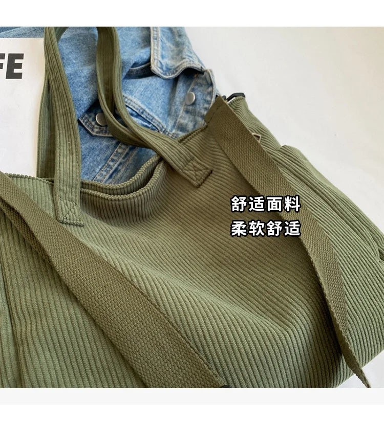 Fashion Versatile Shoulder Bag College Wind Commuting Corduroy Square BagUnisex Large Capacity Leisure Portable Crossbody Bag