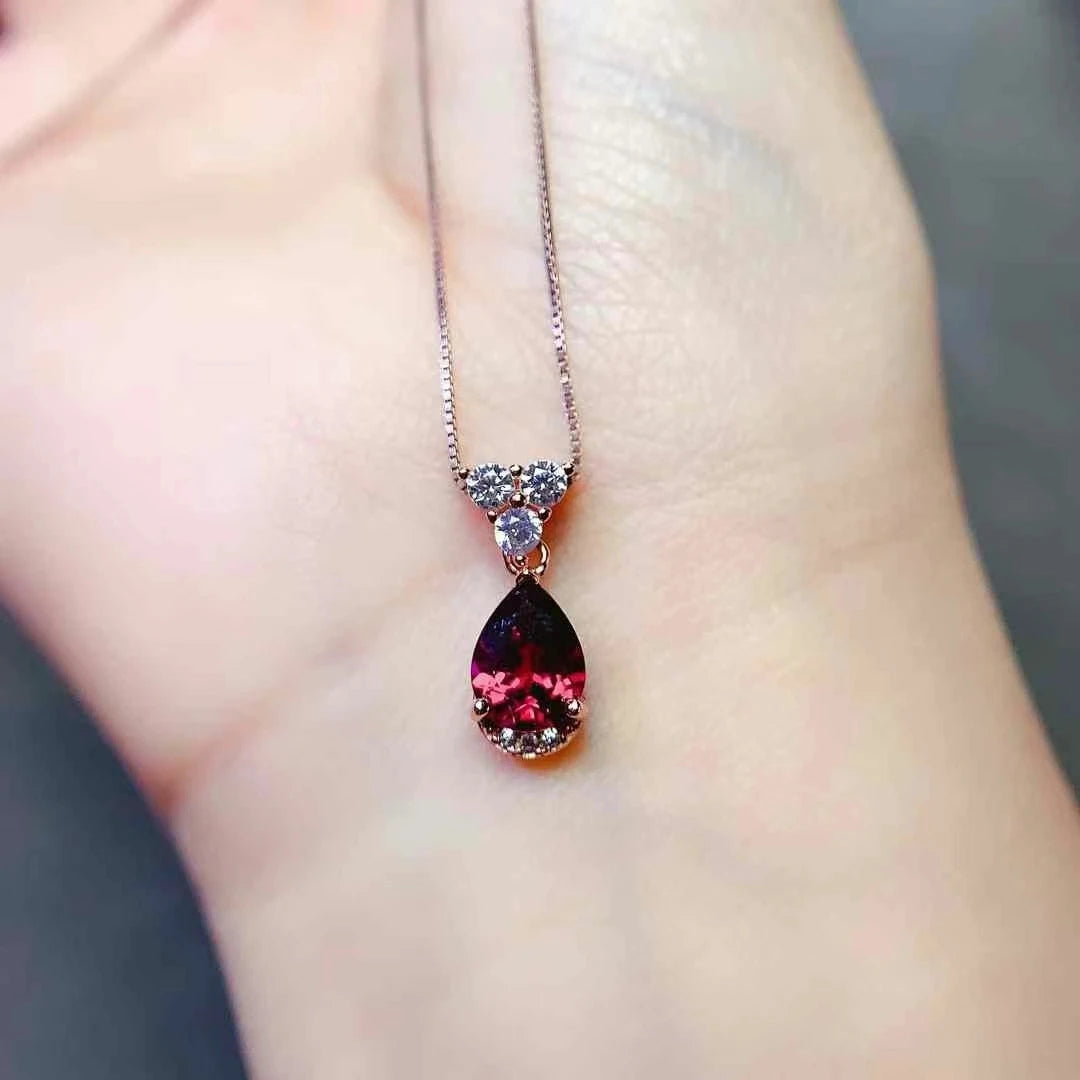 Elegant 925 Silver Garnet Pendant for Party 6*8mm Pear Cut Garnet Necklace Pendant Sterling Silver Red Gemstone Jewelry