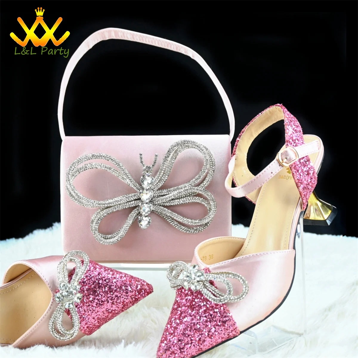 Elegant New Design 2024 Winter Design Italian Women Shoes and Bag Set in Fuchsia Color High Quality Pointed Toe For Party
