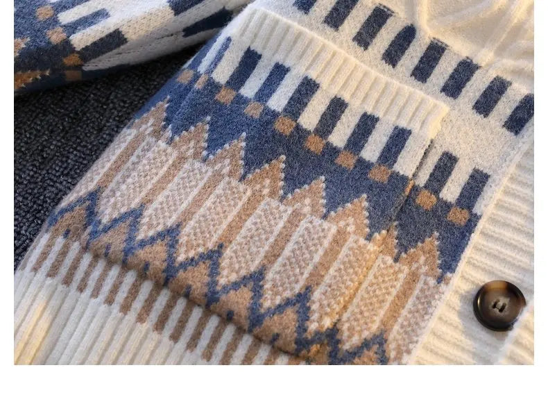 CN Zhejiang Cardigan Patchwork V-Neck - Größe M, Kaschmir