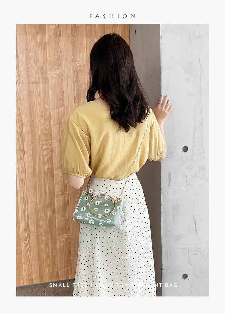 Fashion Crossbody Bags for Women Summer and Autumn New Daisy Print Pattern Jelly Women Bags One Shoulder Portable Female Handbag