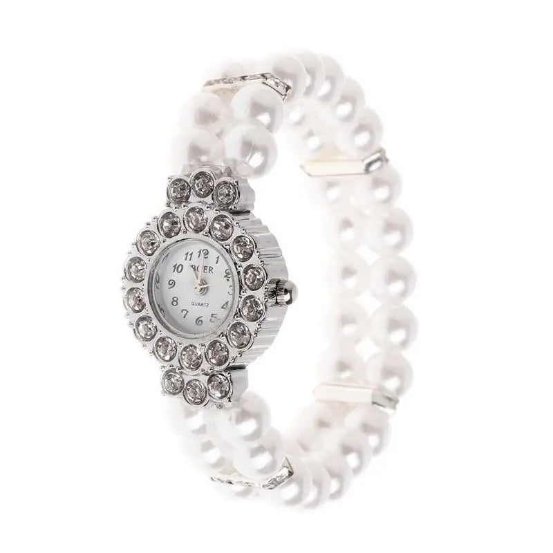 Frauen Uhr Simulierte Perlen Strass Luxus Mode Elegant Handgelenk Band Armband Schmuck Geschenke Dame Elastisch Universal Charms