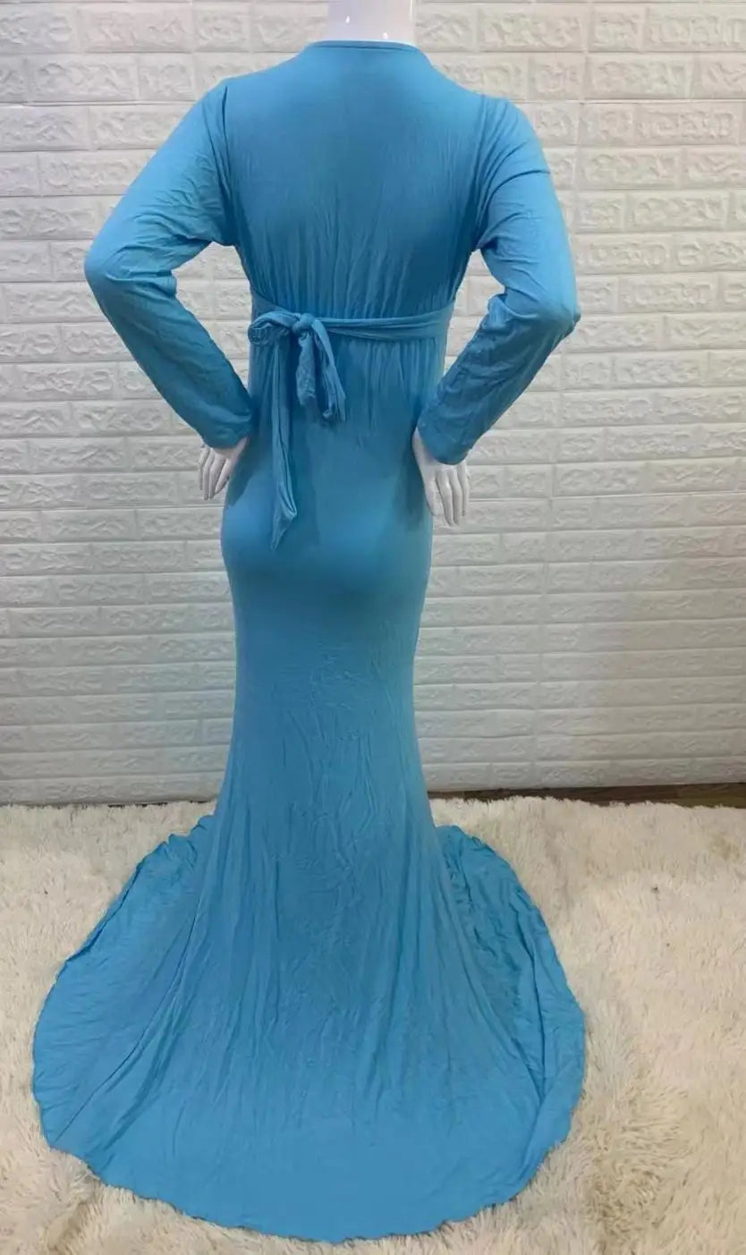 Rochie de maternitate pentru femei, primăvară-toamnă, elegantă, subțire, cu decolteu în V, mânecă lungă, tip sirenă, Maxi, pentru fotografie, ședință foto pentru bebeluși