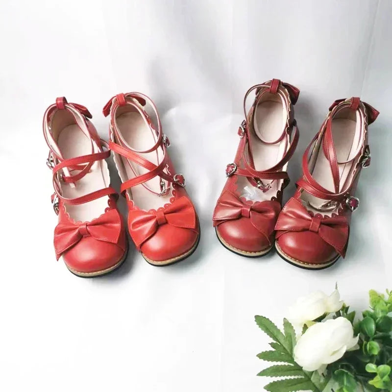 Lolita Schuhe Damen 2025 - Flats Low Round Cross Straps Schleife - Süße Mädchen Prinzessin Tea Party Schuhe Studenten 34-41