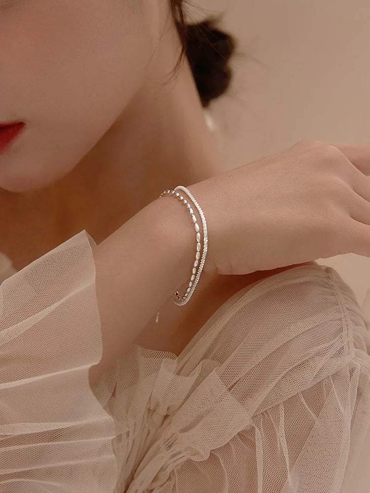 Brățară dublă din argint 925 cu mărgele, rafinată și simplă, pentru femei, accesorii de bijuterii fine