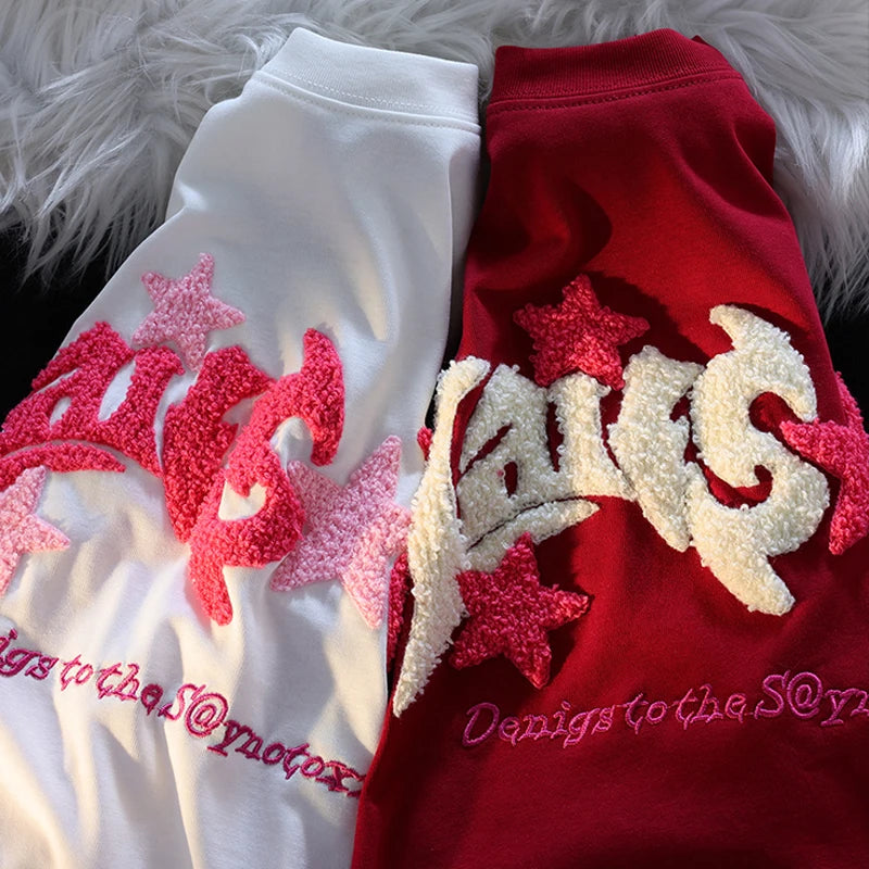 Embroidery Letter Fashion T-shirts for Women Summer 2024 American Vintage Women's Tee Shirt Fun Print Design Y2k Tops