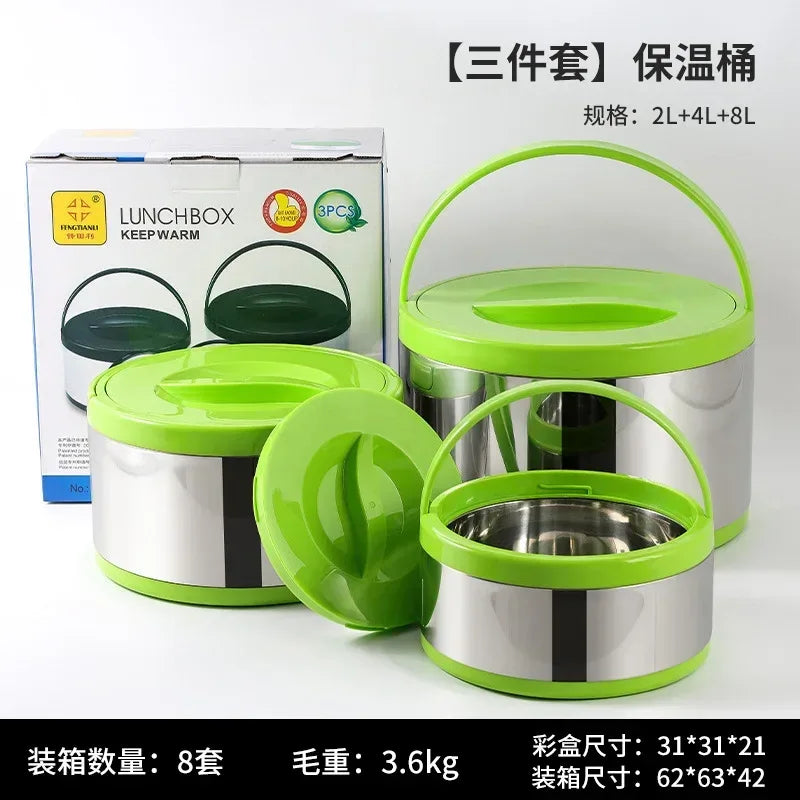 Large Capacity Commercial Portable Insulated Pot with Rice and Household Three Piece Set Insulated Bucket - Golden Bridge Store