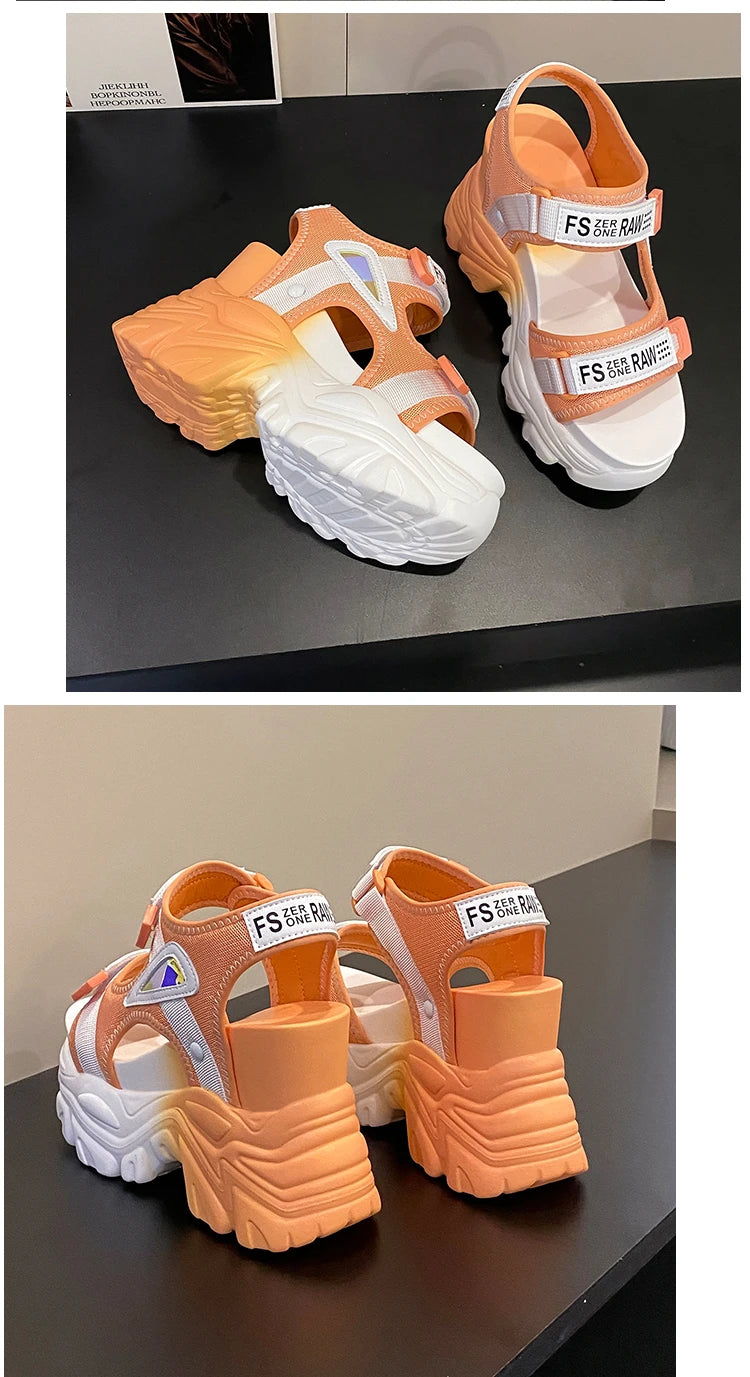 Fashion Summer Women Platform Sandals Wedges Thick Bottom Casual Mesh Shoes Woman 10.5CM High Heels Comfortable Sandals Sneakers