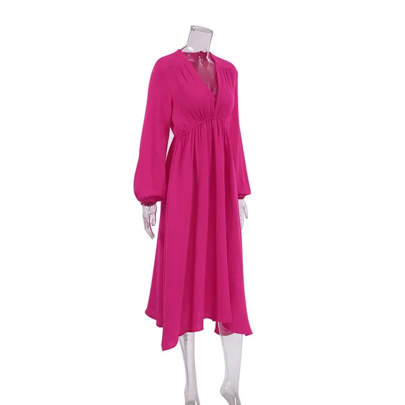 Elegant Dresses For Women 100% Cotton Muslin Long Sleeve V-neck Casual Party Holiday Beach White Black Robes Vestidos de Mujer