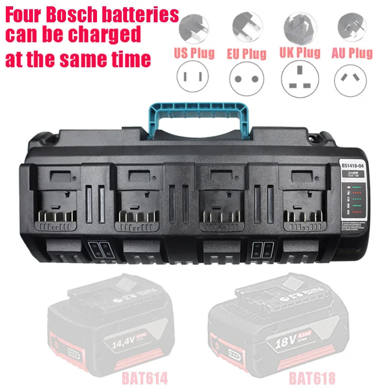 For BOSCH 14.4V 18V Li-ion Charger Rapid Optimum 4-Port 3A Charging Current Replacement Battery Charger BS1418-04