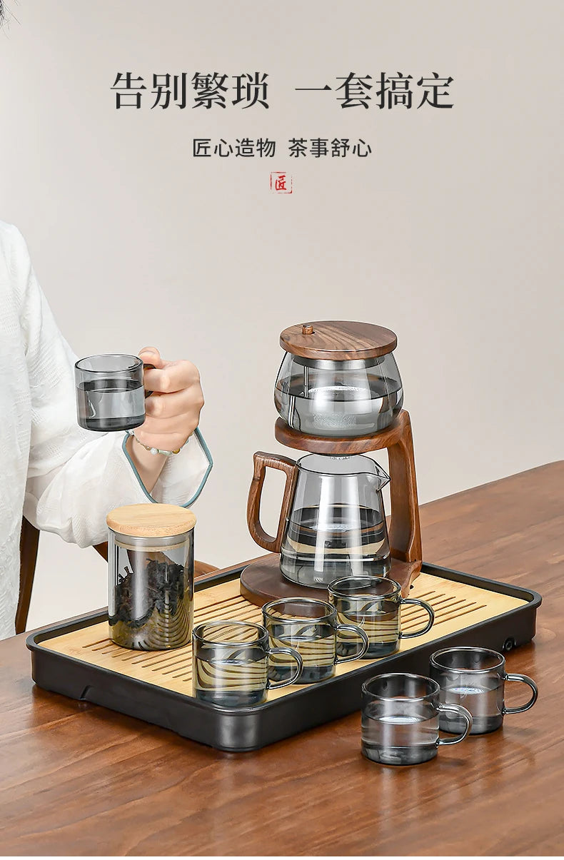 Chinese style tea making artifact, high-end glass teapot for household use, automatic tea set for lazy people separation