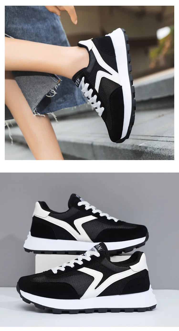 New Women's Sneakers Fashion Breathable Unisex Casual Shoes Lightweight Lace-Up Running Shoes Outdoor Platform Tennis Shoes Male